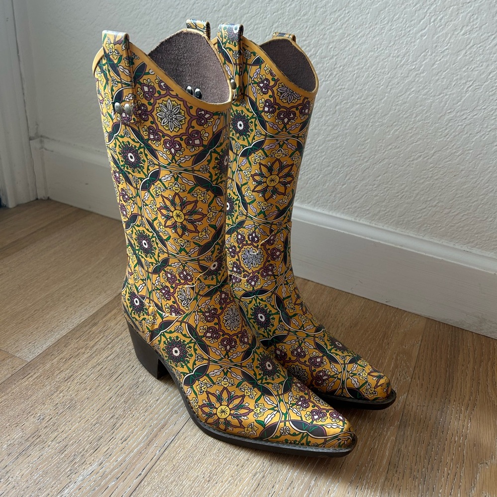 Vibrant Floral Heeled Cowboy Rain Boots